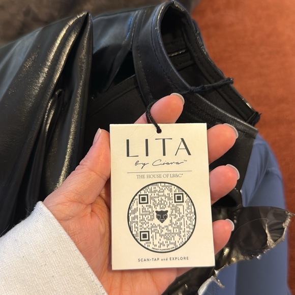 NWT LITA BY CIARA LEATHER LIKE DRESS SHINY CUT OUT MIDI Size Large - Picture 4 of 6